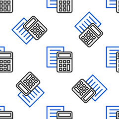 Poster - Line Calculator icon isolated seamless pattern on white background. Accounting symbol. Business calculations mathematics education and finance. Colorful outline concept. Vector