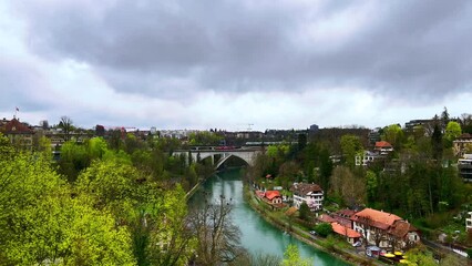 Canvas Print - Lorraine Bridge and Lorraine railway viaduct across River Aare, Bern, Switzerland