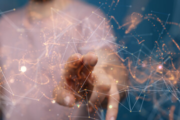 Wall Mural - businessman using data network with his fingers