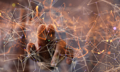 network holding in hand 3d connection data