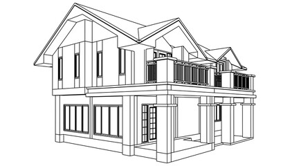 Poster - wireframe of house. 3d wireframe. 3d house perspective.