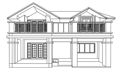 Poster - wireframe of house. 3d wireframe. 3d house perspective.