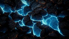 Hyper-detailed 3D Render Of Blue Lava Particles And Rare Stones