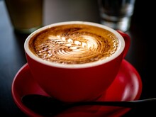 Closeup Shot Of Cappuccino In A Red Cup