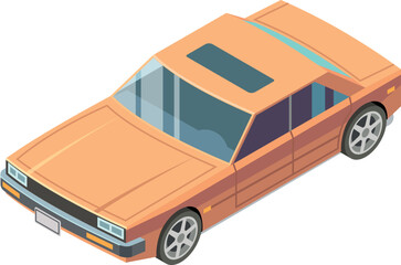 Poster - Retro sedan. Isometric front icon. Old car