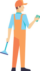 Sticker - Janitor working. Man cleaning with professional tools