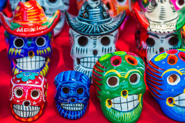 Wall Mural - Colorful skulls for day of the dead celebration, Cancun, Mexico