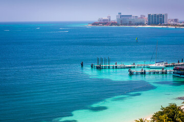 Wall Mural - Tropical paradise: Cancun idyllic caribbean beach from above, Riviera Maya