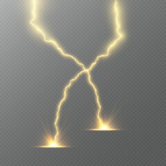 Poster - Bright lightning Luminous energy discharge Natural phenomenon. Lightning Vector