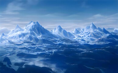 Beautiful painting illustration of the mysterious snowy mountains