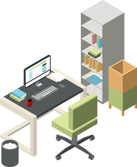 Poster - Isometric office interior furniture. Department workplace objects