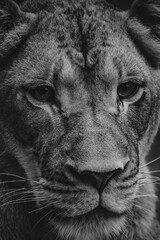 Poster - Vertical grayscale shot of a lion