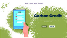 Carbon Credit Concept Human Hand Using Smartphone Responsibility Of Co2 Emission Environmental Conservation