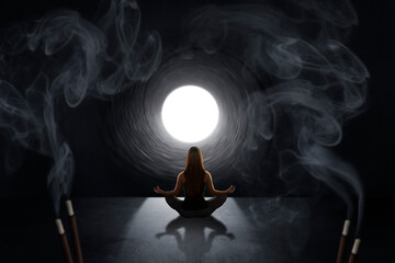 Wall Mural - Woman in yoga pose inside of a spiral tube