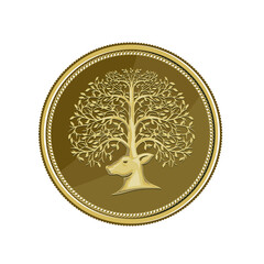 Wall Mural - Deer Head Tree Antler Gold Coin Retro