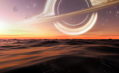 Wall Mural - black hole and stars and cloud fields in outer space.