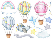 Air Transport And Balloons Watercolor Clipart