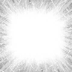 Poster - Halftone radial texture. Comic style grain background. Pop art faded textured frame. Grunge speckle effect. Dotted particles print wallpaper. Pixelated gradient backdrop