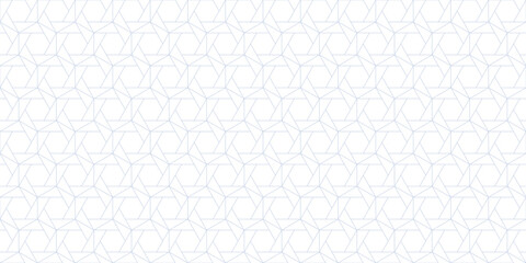 Luxury vector abstract geometric seamless pattern. Subtle thin line texture with hexagons, triangles, grid, lattice. Blue and white ornament. Simple minimal background. Elegant repeated geo design