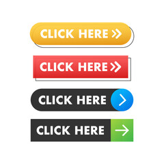 Aufkleber - Click here button with hand pointer clicking. Vector stock illustration.