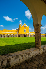 Sticker - The San Antonio franciscan monastery at the yellow city of Izamal in Mexico