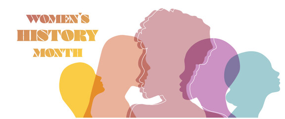 Wall Mural - Women silhouette head isolated. Women's history month banner.