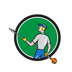 Wall Mural - Gardener Hedge Trimmer Circle Cartoon