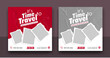 Travel agency social media post template design of summer beach, Tour travel holiday tourism marketing social media post. Digital advertising Editable illustration