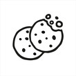 © Art_freeman - Two chocolate chip cookies icon of chocolate cake on white background. Simple cookie icon vector illustration. Bitten cookies silhouette or logo. Round black and white biscuit symbol isolated