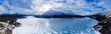Panoramic View Of The Frozen Kenai Lake In Alaska, United States