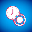 © Iryna - White Time management icon isolated on blue background. Clock and gear sign. Productivity symbol. Vector