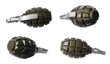 Set With Hand Grenades On White Background