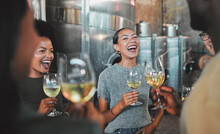 Celebration, Champagne Glasses And Friends At Wine Tasting Experience Or Celebrating Success For About Us Hospitality Homepage. Business People Drinking Luxury Alcohol In Winery Business Or Industry