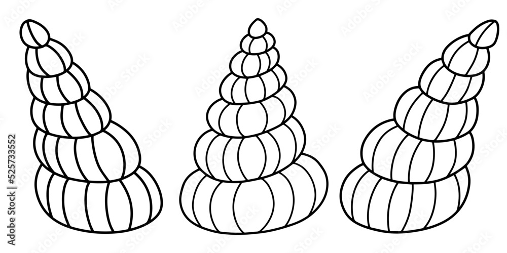 Three hand-drawn linear seashells isolated on white vector illustration ...
