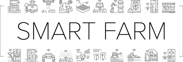 Wall Mural - farm smart agriculture farmer icons set vector