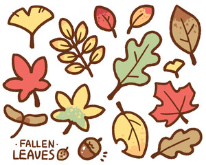 Wall Mural - fallen leaves cartoon drawing set