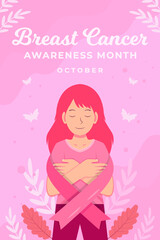 Wall Mural - flat breast cancer awareness month illustration vertical banner poster