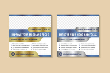 Poster - Set of improve your mood and focus banner for social media post template. Dot halftone pattern. Space for photo collage and text. two colors combination selected are gold purple or purple silver. 