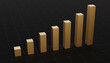 © boommaval - concept of gold growth Bar Graph on grid black background. 3d illustration