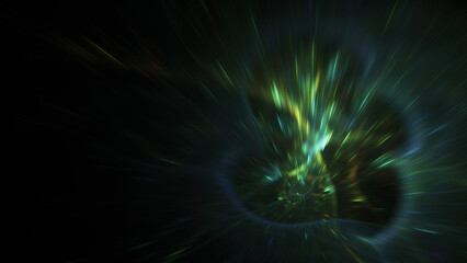 Wall Mural - Abstract green blurred lights. Fantastic space background. Digital fractal art. 3d rendering.