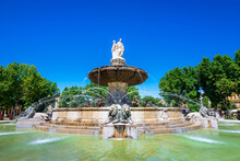 The Fontain De La Rotonde With Three Sculptures Of Female Figures Presenting Justice In Aix-en-Provence, France