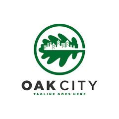 Sticker - oak leaf city illustration logo design