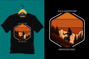 Wall Mural - Wild Adventure Mountain Bike Retro T Shirt design