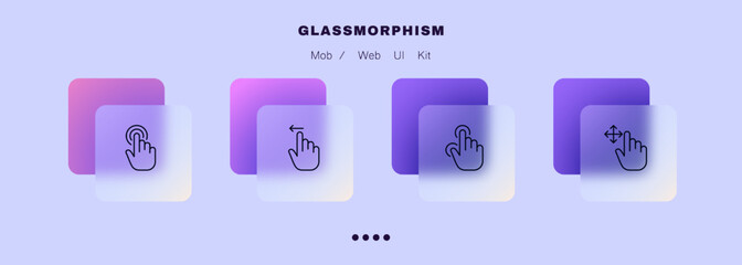 Poster - Touch gestures set icon. Swipe, press, push, arrow, two finger tap, move, hand, user, screen, index, control. Technology concept. Glassmorphism style. Vector line icon for Business and Advertising