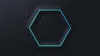 © RocknRoller Studios - Minimalist Tech Background with Raised Hexagon and Turquoise Illuminated Trim. Black Surface with Embossed 3D Shape. 3D Render.