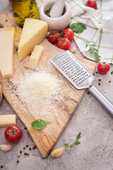 Wall Mural - Parmesan cheese and grater on a wooden cutting board