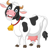 Fototapeta Dinusie - Happy cartoon cow on white background