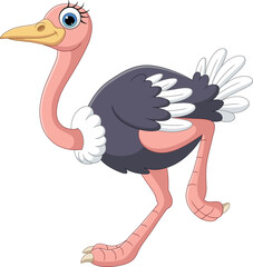 Poster - Cartoon ostrich running on white background