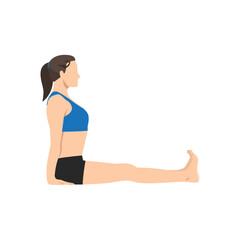 Woman doing Seated Staff Pose, Stick Pose. Beautiful girl practice Dandasana. Flat vector illustration isolated on white background