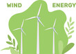 Onshore wind farms. Green energy wind turbines on earth. Wind turbines. Vector illustration. Clean energy. Save the planet.